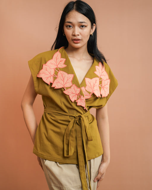 Magdalena Wrap Blouse- Olive & Peach