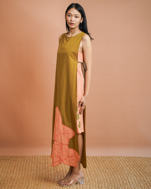 Magdalena Apron Dress - Olive & Peach