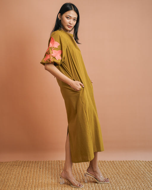 Magdalena Puff Sleeve Maxi Dress- Olive & Magenta