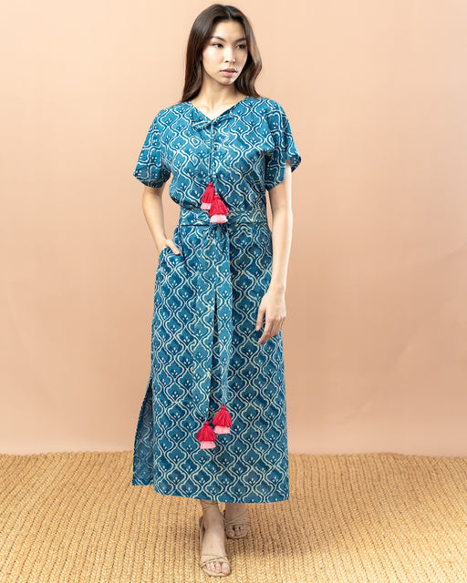 Mercedes Embroidered Kaftan- Blue and White