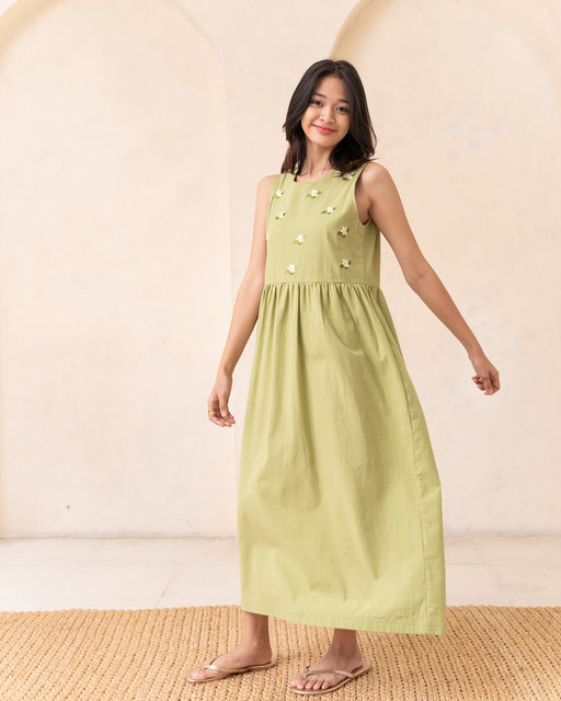 Lucille Embroidered Sleevless Dress - Green