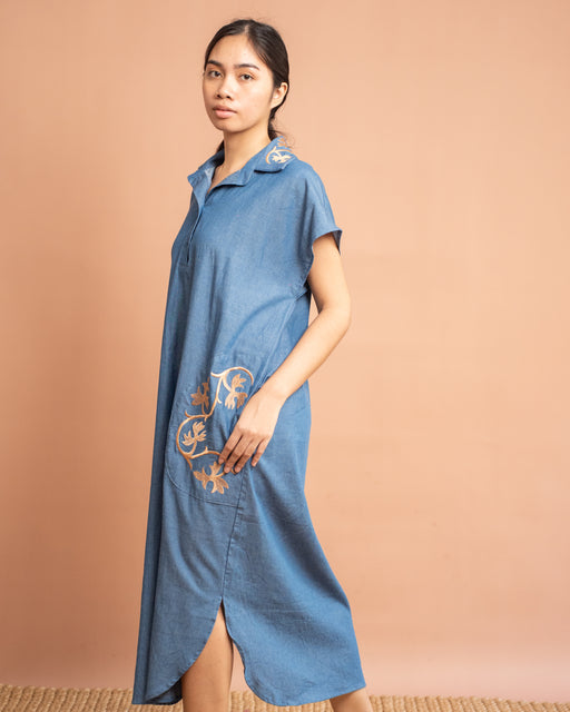 Danielle Embroidered Shirt Dress- Chambray