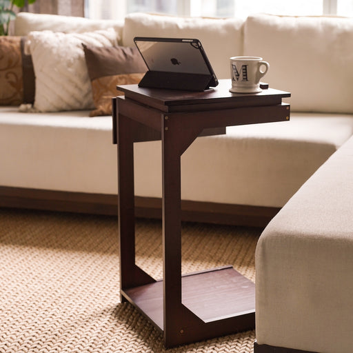 William C-Shape Sofa Table with Wheels