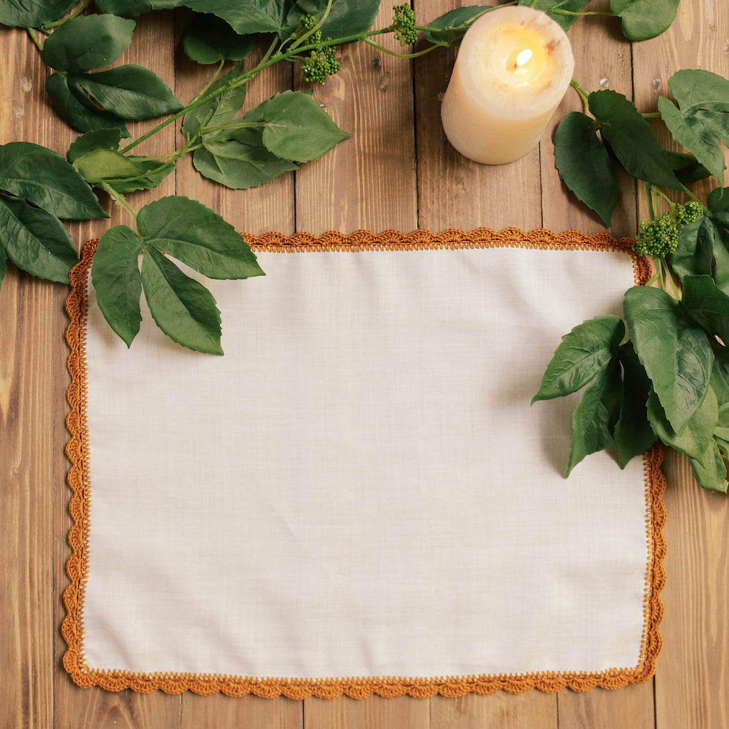 Make your holidays at home much more meaningful with these meticulously handmade linen fabric placemats. Adds a touch of vintage charm to your collection of dining accessories. 