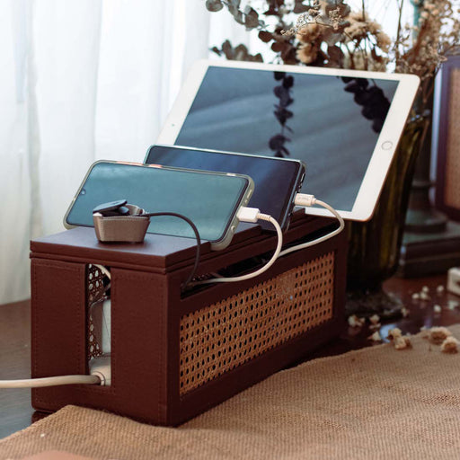 Hides all your unsightly power cords in this aesthetically pleasing organizer box. Keeps your cables well-managed and clean. Each cover holds your devices while charging. Practical organizing accessories to help set up your office as we safely work from home.