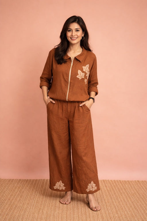 Magdalena Embroidered Drawstring Pants- Brown