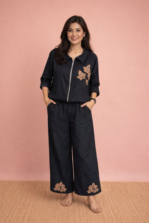 Magdalena Embroidered Drawstring Pants-Black