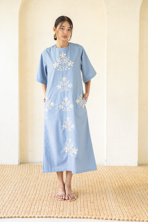 Lily Embroidered Dress- Light Blue