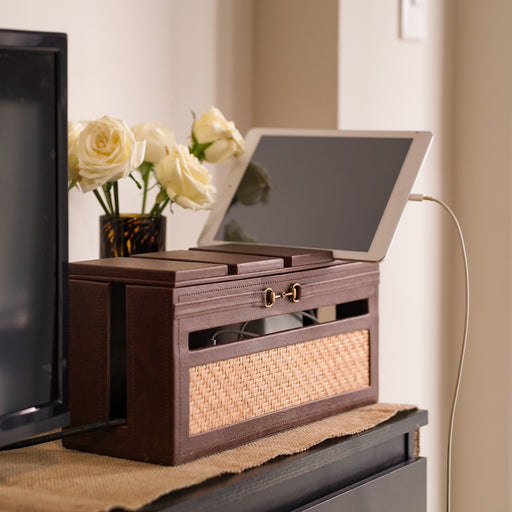 Arthur Cable Organizer | Rattan Cable Management Box with Device Stand