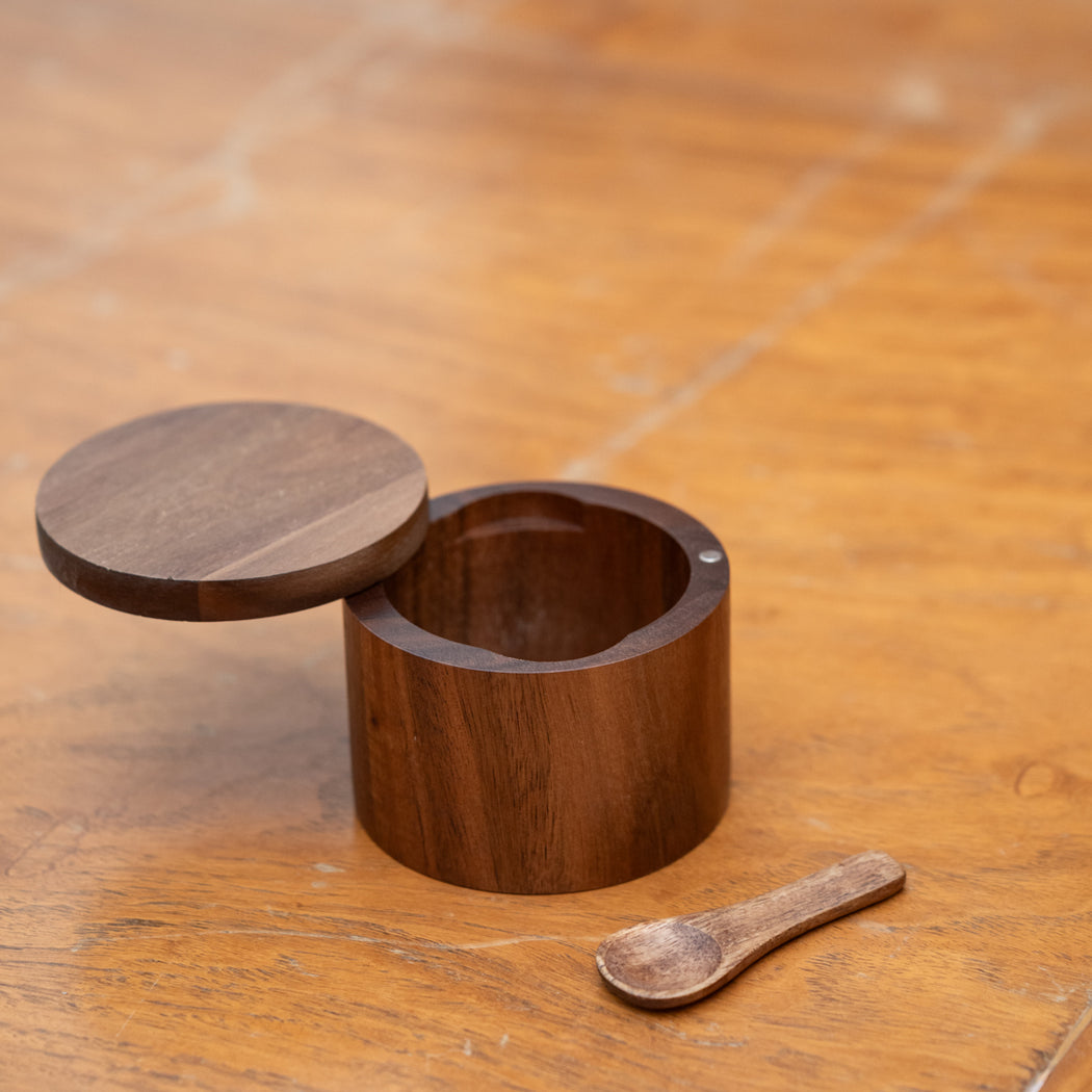 Lior Acacia Wood Salt Cellar with Mini Spoon