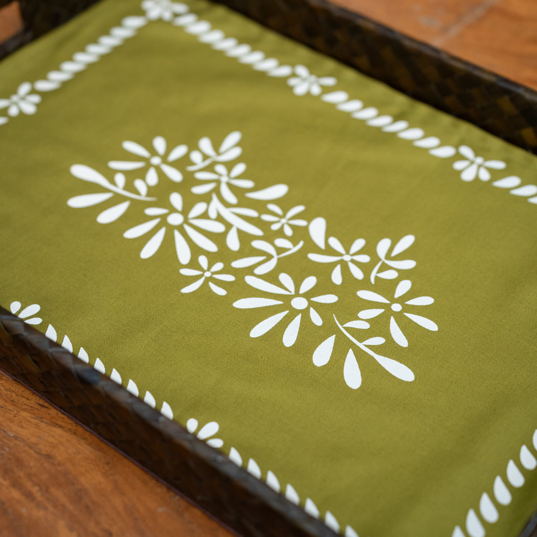 Magdalena Woven Pandan Serving Tray with Handprinted Fabric Liner