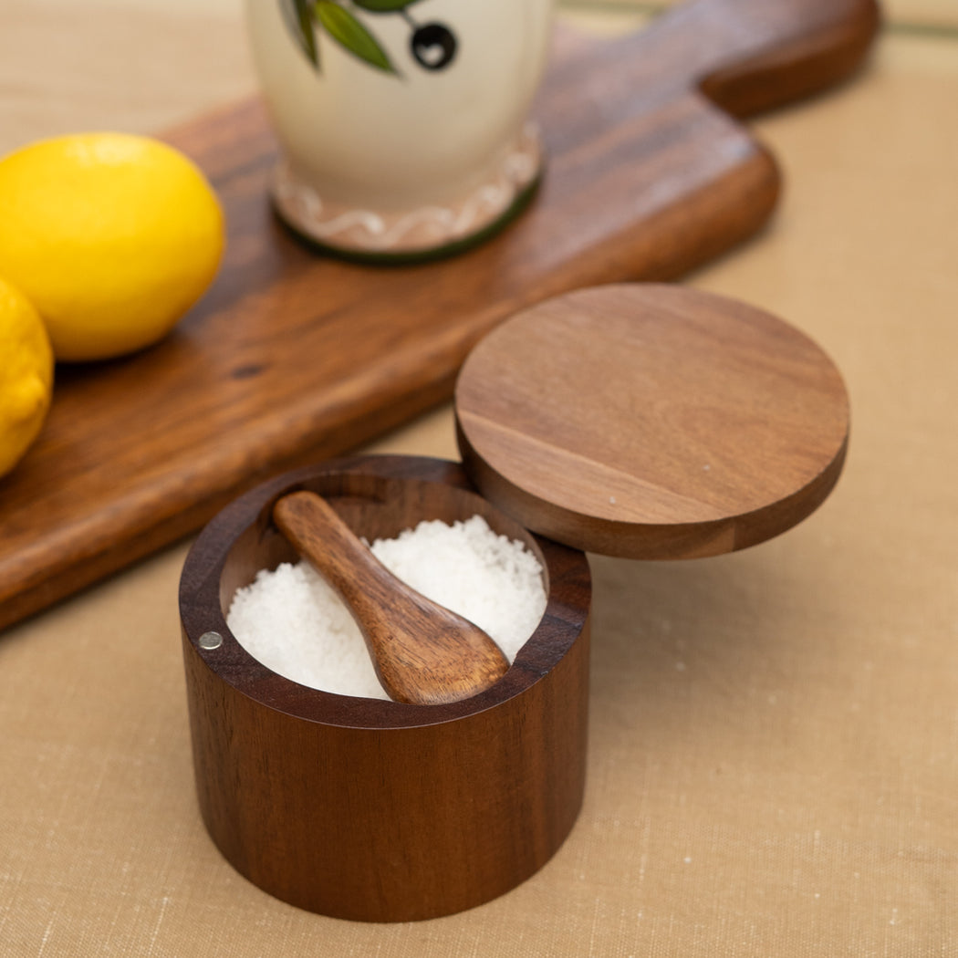 Lior Acacia Wood Salt Cellar with Mini Spoon