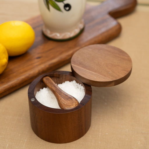 Lior Acacia Wood Salt Cellar with Mini Spoon