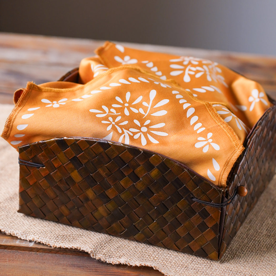 Magdalena Woven Pandan Bread Basket with Handprinted Fabric Liner