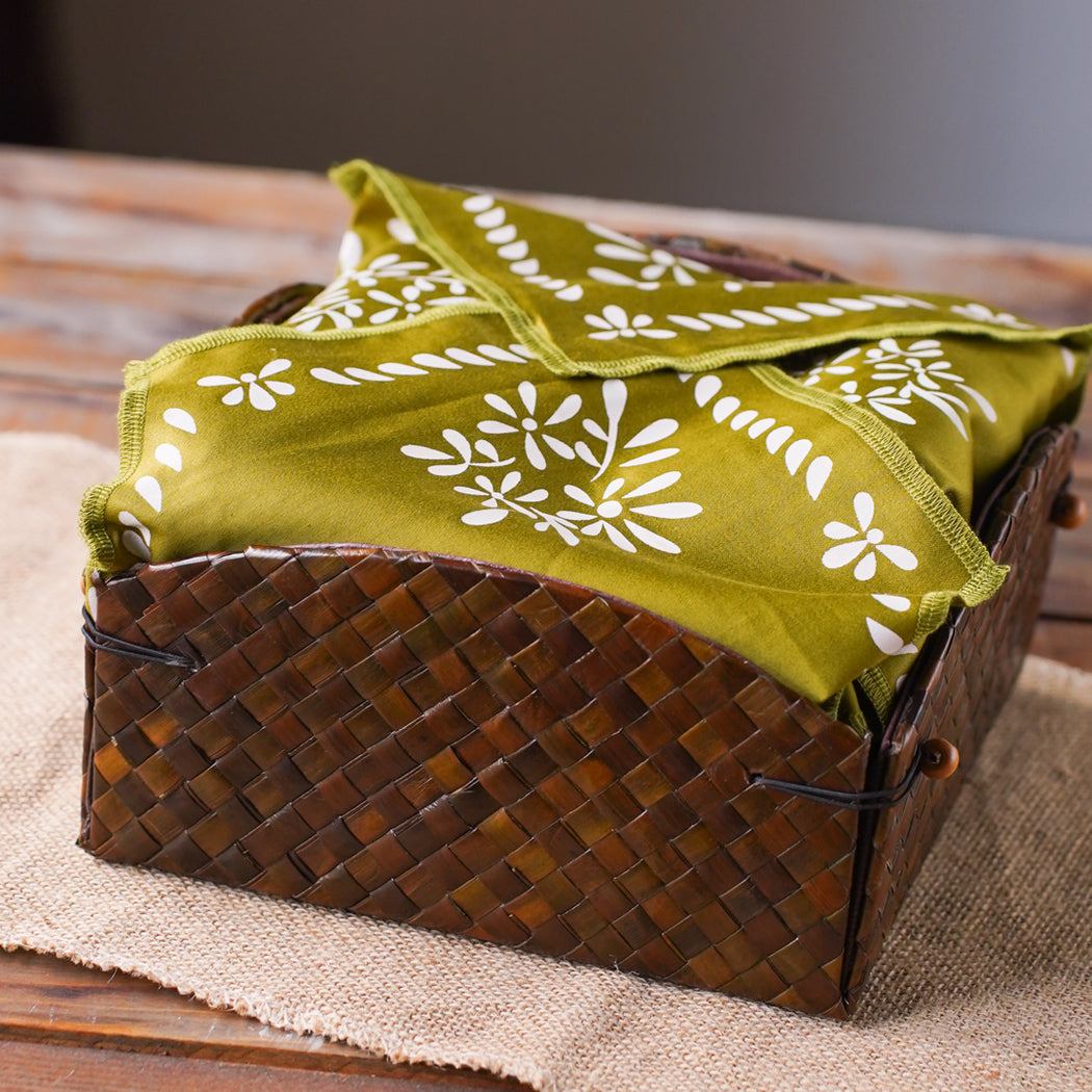 Magdalena Woven Pandan Bread Basket with Handprinted Fabric Liner