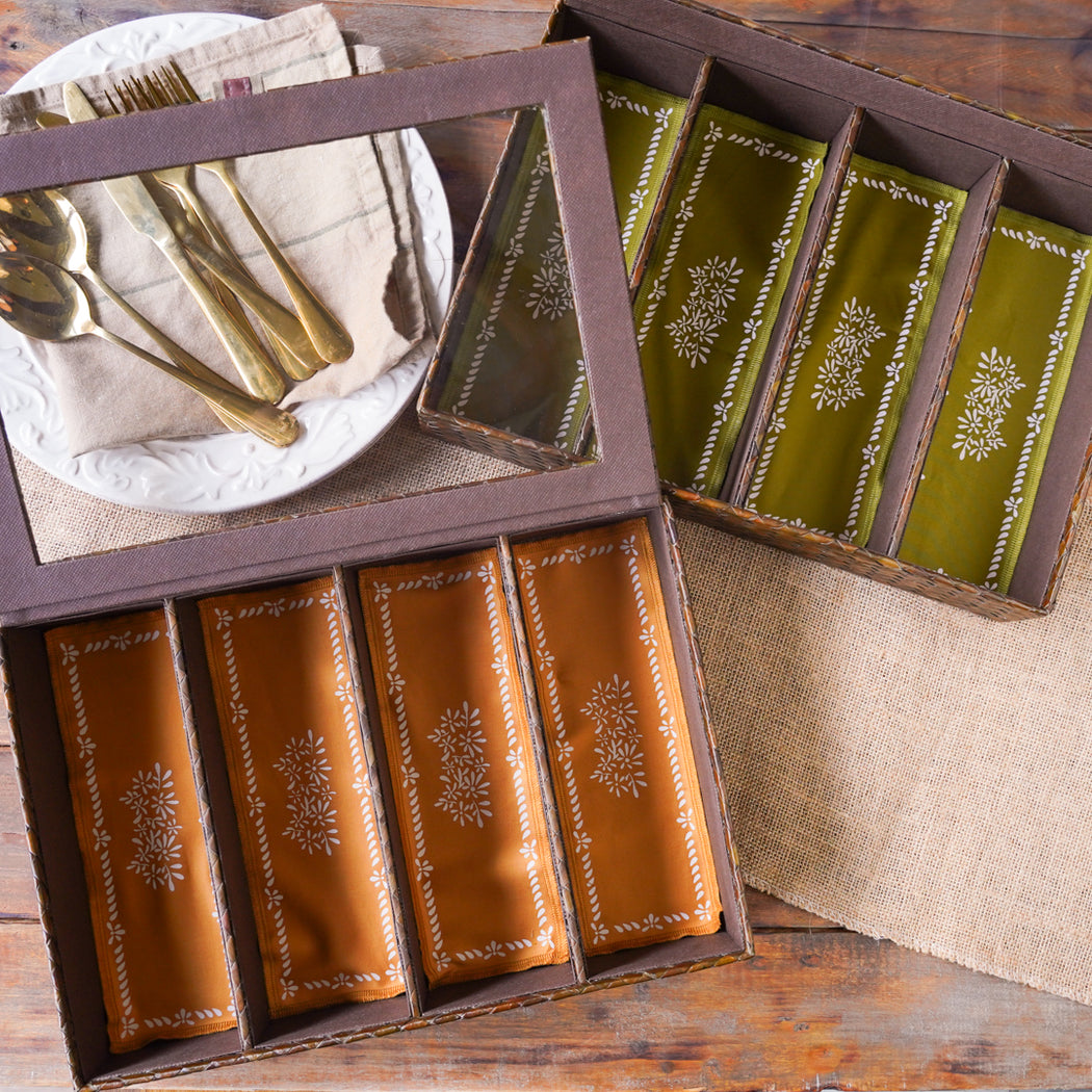 Magdalena Woven Cutlery Storage Box with Fabric Liners
