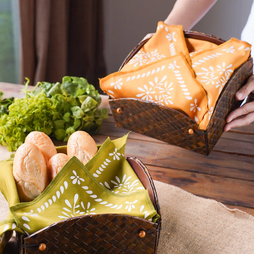 Magdalena Woven Pandan Bread Basket with Handprinted Fabric Liner