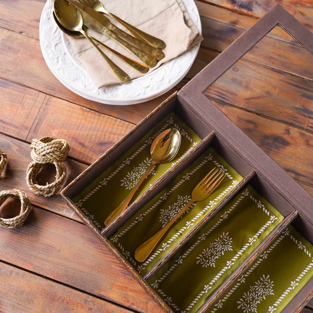 Magdalena Woven Cutlery Storage Box with Fabric Liners