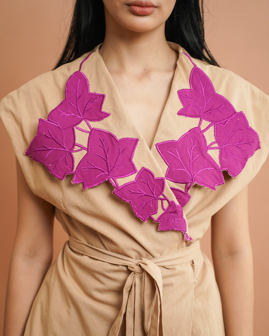 Magdalena Wrap Blouse- Oatmeal & Magenta