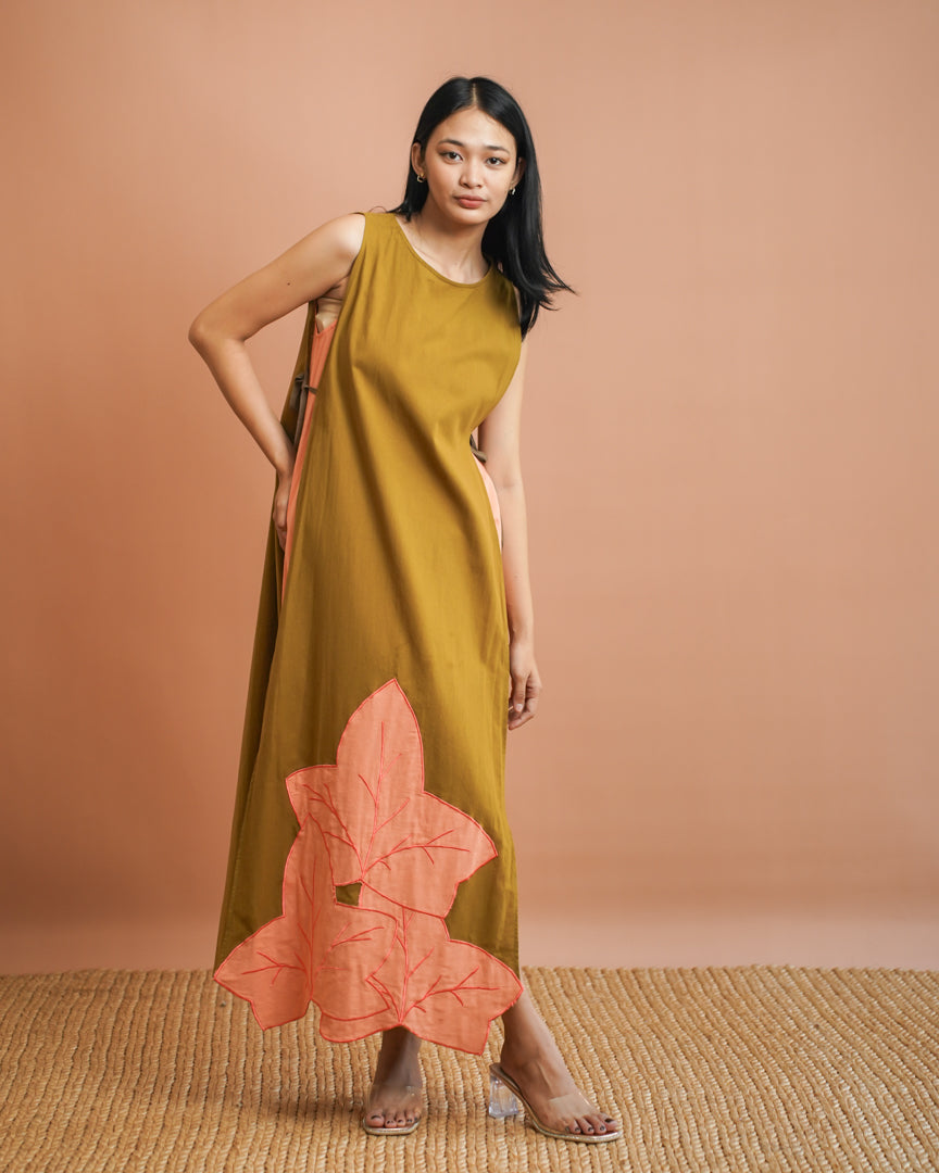 Magdalena Apron Dress - Olive & Peach
