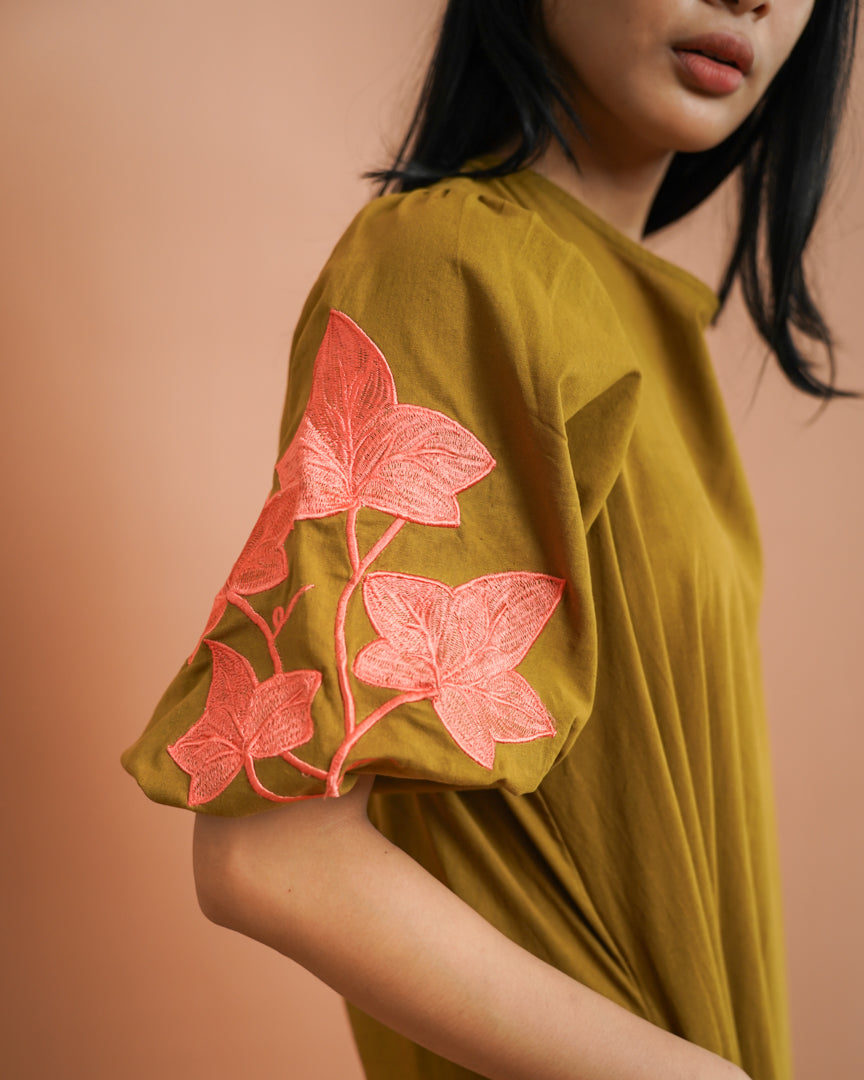 Magdalena Puff Sleeve Maxi Dress- Olive & Magenta