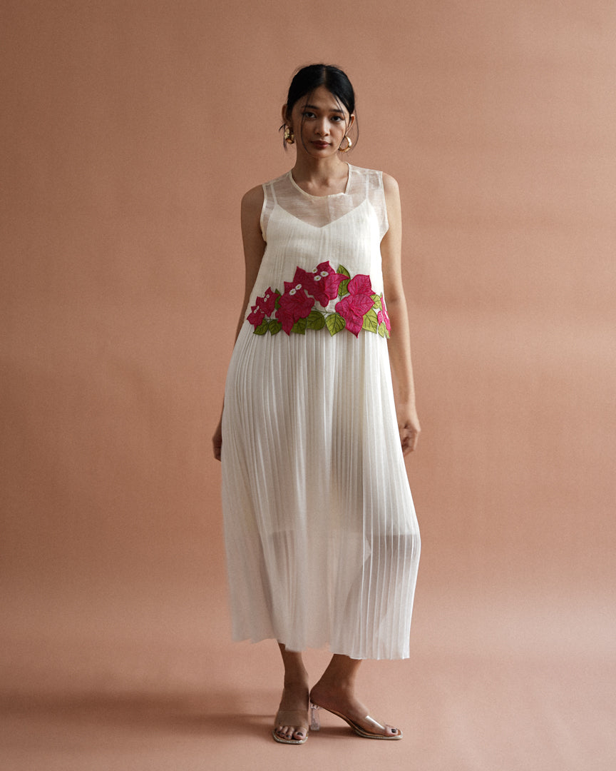 Catalina Piña  Sleeveless Blouse with Pleated Dress - Fuchsia