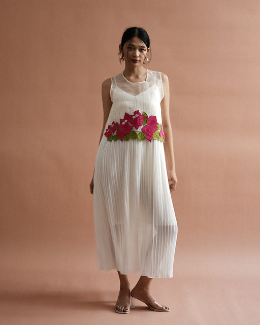 Catalina Piña  Sleeveless Blouse with Pleated Dress - Fuchsia