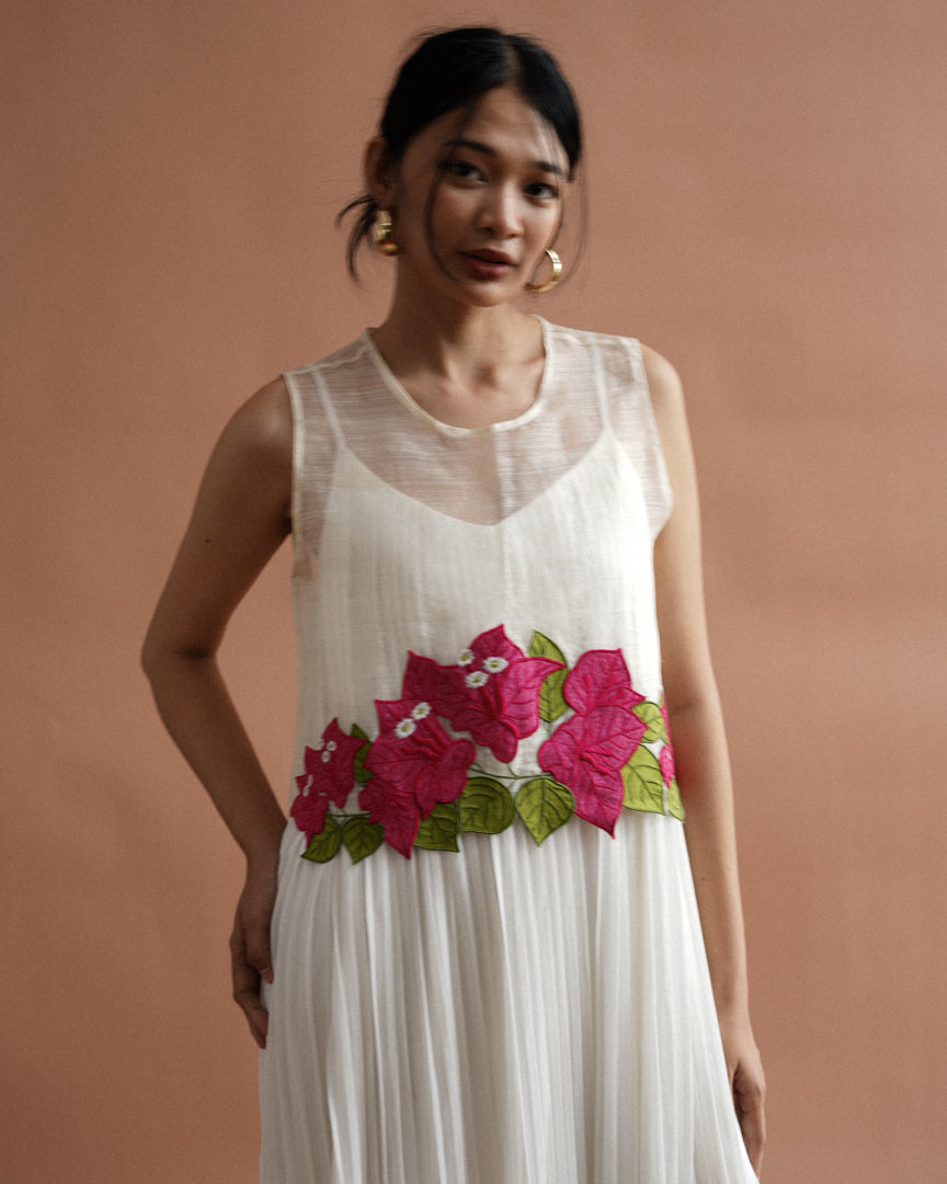 Catalina Piña  Sleeveless Blouse with Pleated Dress - Fuchsia