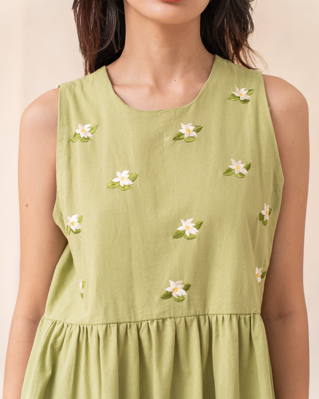 Lucille Embroidered Sleevless Dress - Green
