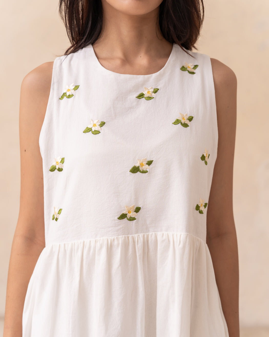 Lucille Embroidered Sleevless Dress - Off White