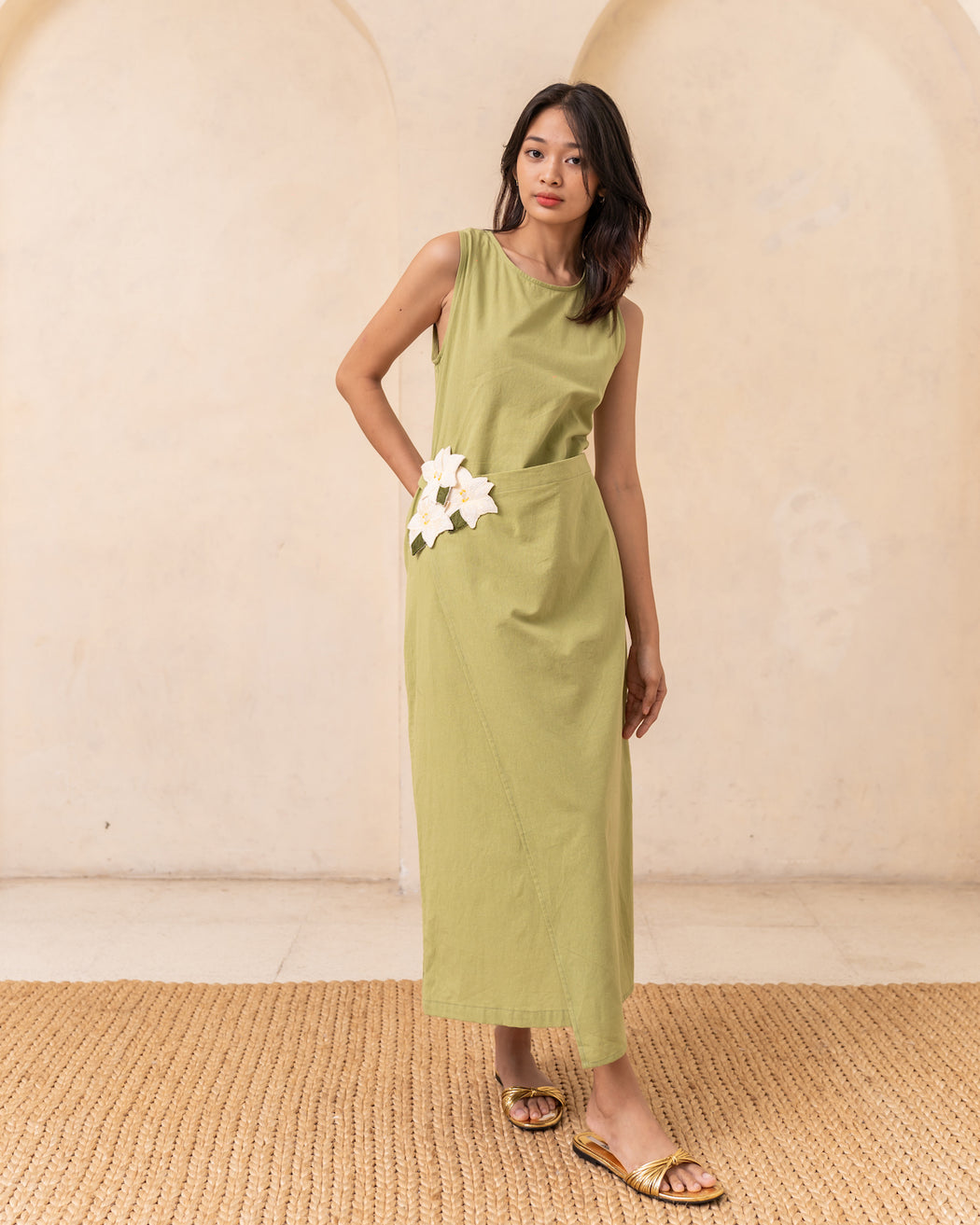 Lucille Embroidered Midi Dress - Green