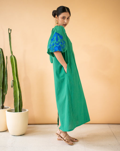 Sofia Puff Sleeve Maxi Dress- Green