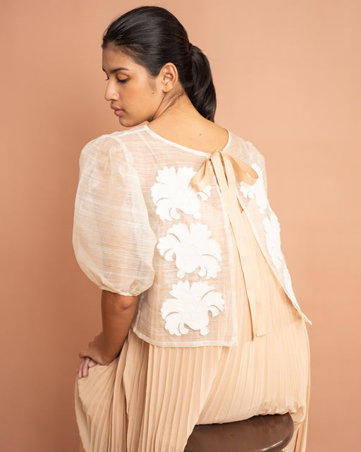 Cristalle Piña Puff-Sleeve Jacket with Embroidered Hablon Appliques