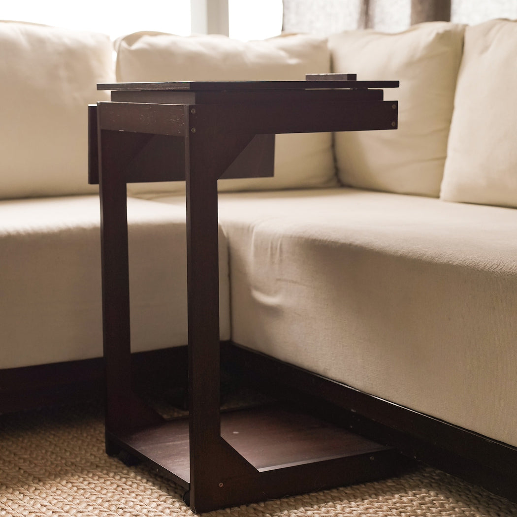 William C-Shape Sofa Table with Wheels