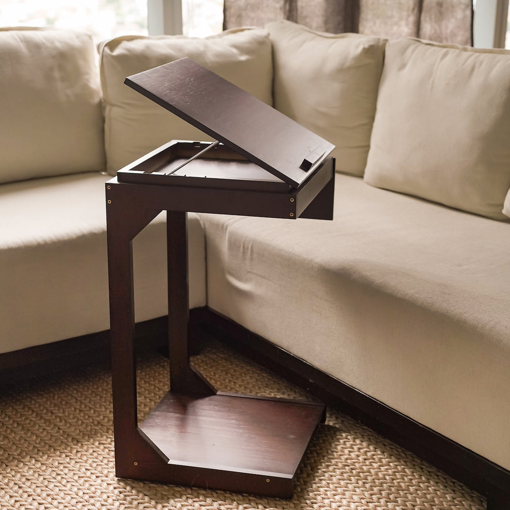 William C-Shape Sofa Table with Wheels