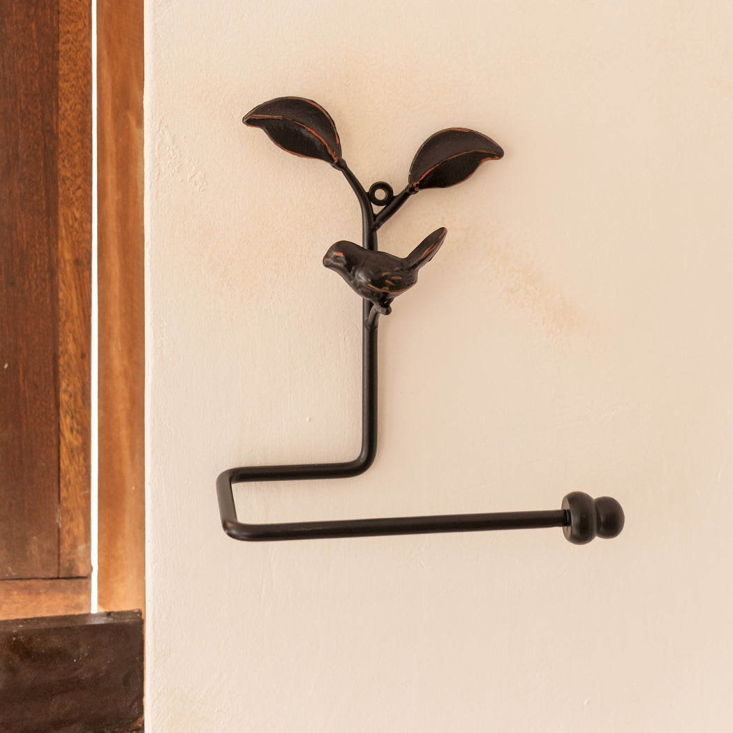 Brigita Toilet Paper Holder - Black Finish with Bird Detail