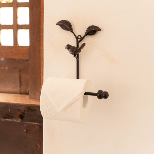 Brigita Toilet Paper Holder - Black Finish with Bird Detail