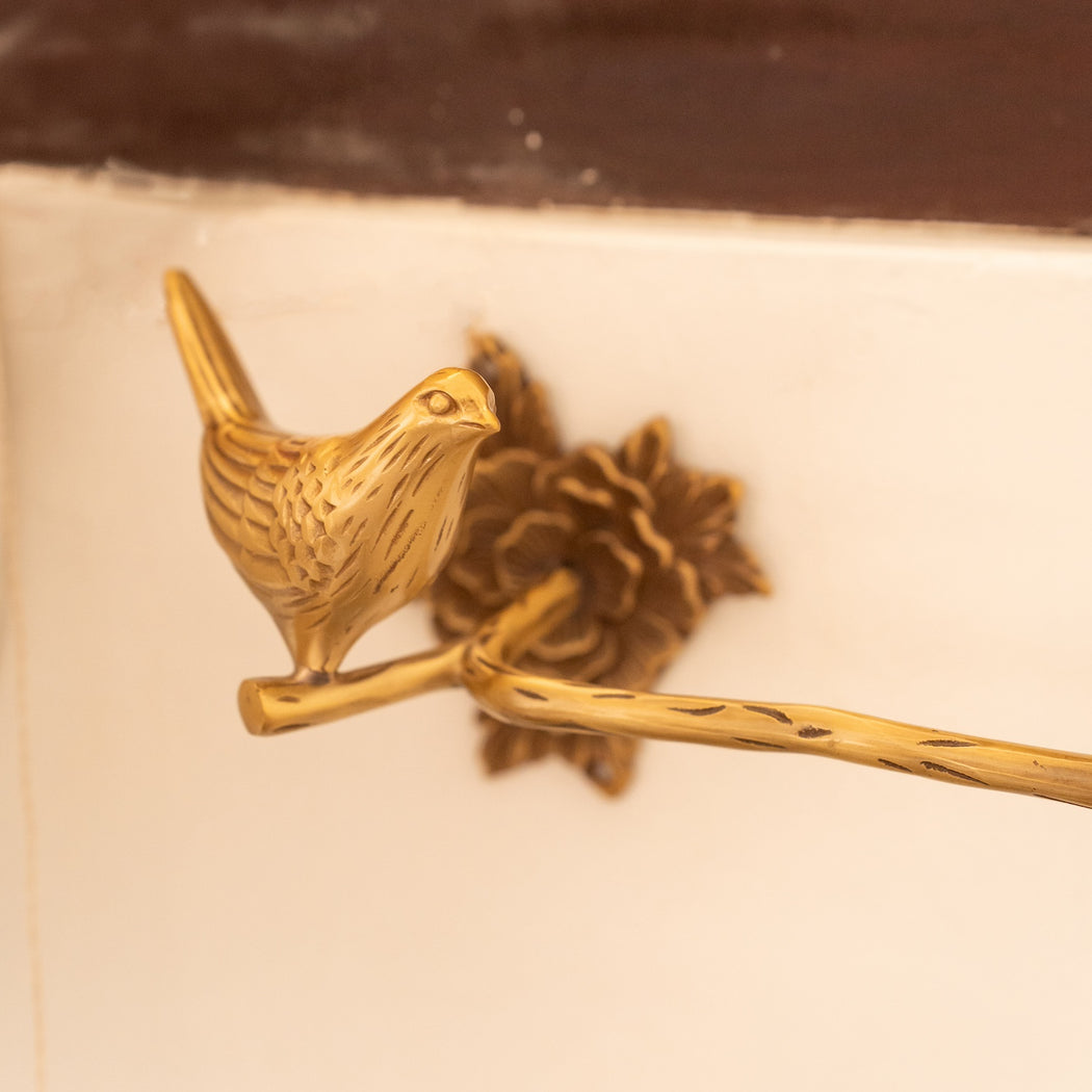 Mathilda Brass Toilet Paper Holder - Antique Gold Finish with Bird Detail