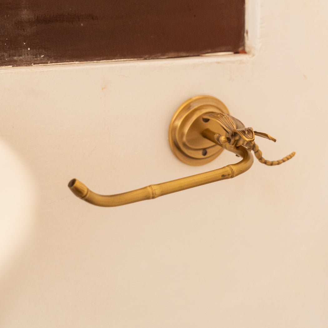 Belinda Toilet Paper & Hand Towel Holder - Antique Gold Finish with Dragonfly Detail