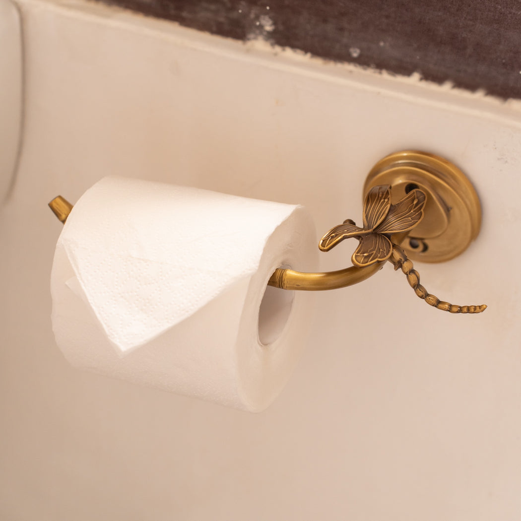 Belinda Toilet Paper & Hand Towel Holder - Antique Gold Finish with Dragonfly Detail