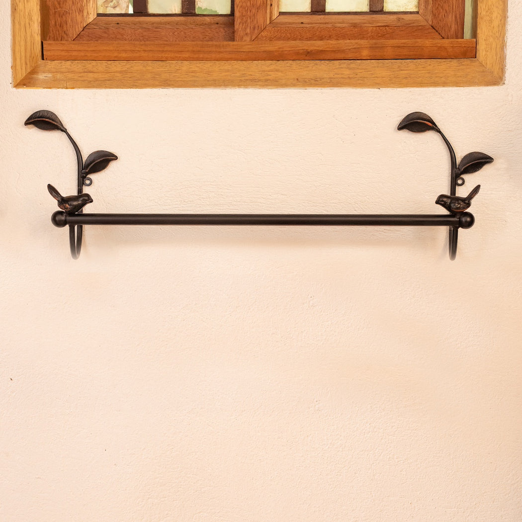 Brigita Towel Bar - Black Finish with Bird Detail