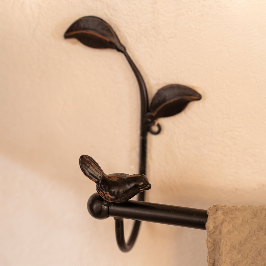 Brigita Towel Bar - Black Finish with Bird Detail