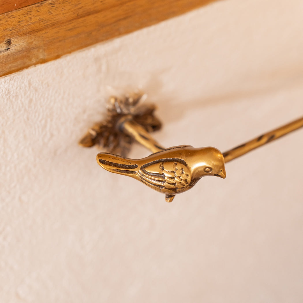 Mathilda Brass Bath Towel Bar - Antique Gold Finish with Bird Detail
