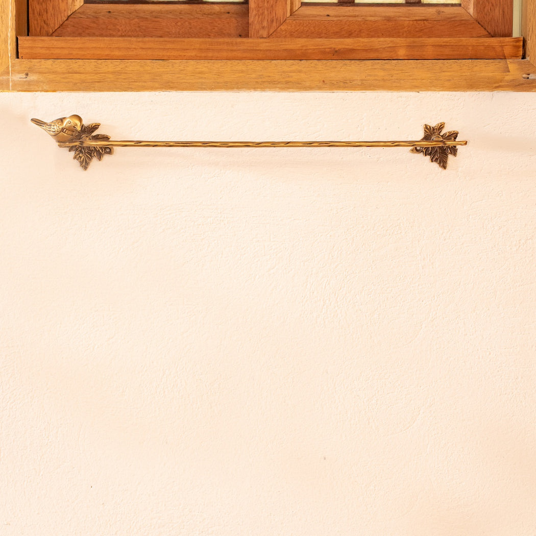 Mathilda Brass Bath Towel Bar - Antique Gold Finish with Bird Detail