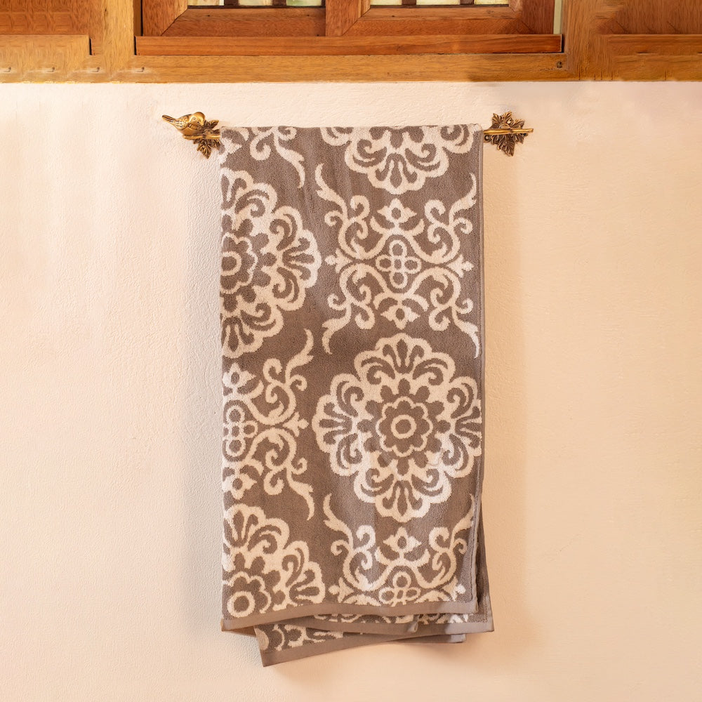 Mathilda Brass Bath Towel Bar - Antique Gold Finish with Bird Detail