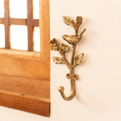 Mathilda Multipurpose Wall Hook - Antique Gold Finish with Bird Detail (Style 1)