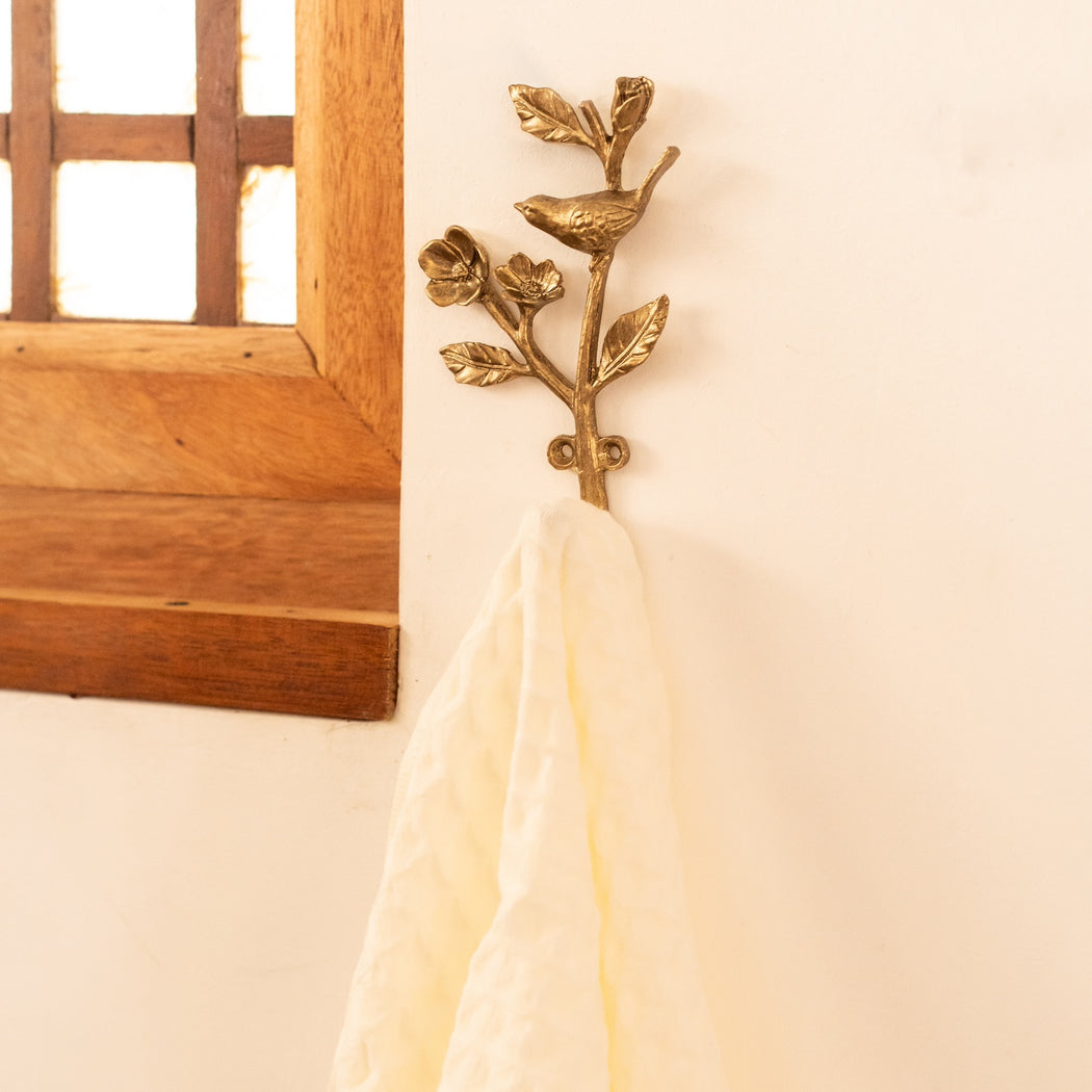 Mathilda Multipurpose Wall Hook - Antique Gold Finish with Bird Detail (Style 1)