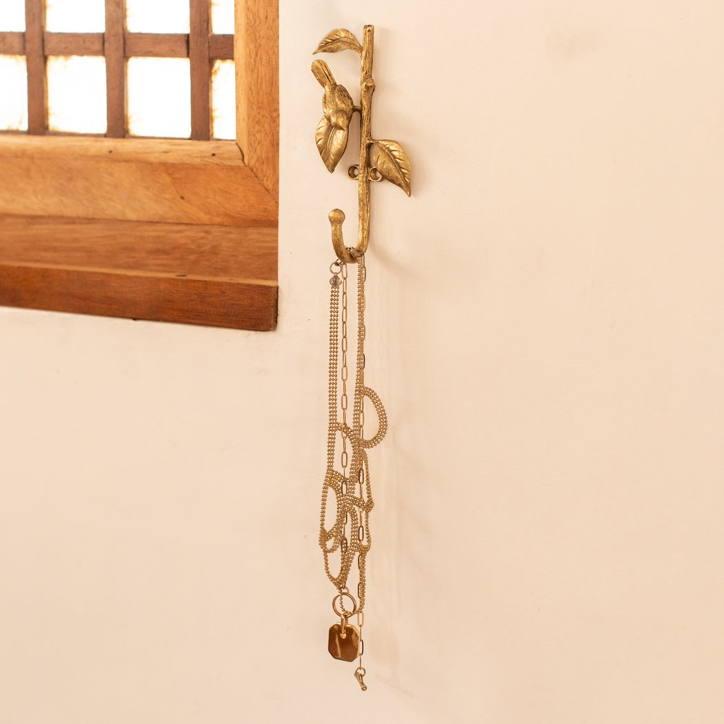 Mathilda Multipurpose Wall Hook - Antique Gold Finish with Bird Detail (Style 2)