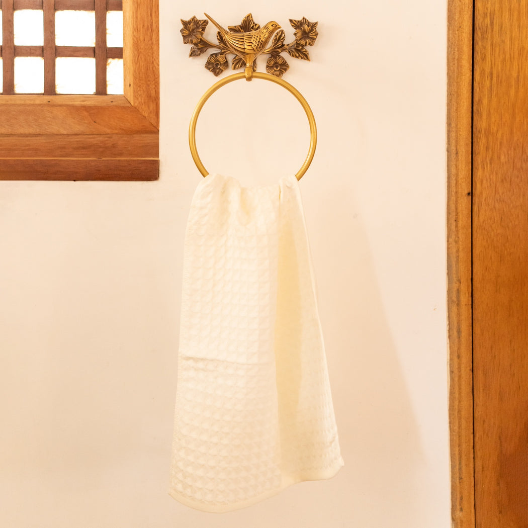 Mathilda Brass Hand Towel Ring - Antique Gold Finish with Bird Detail