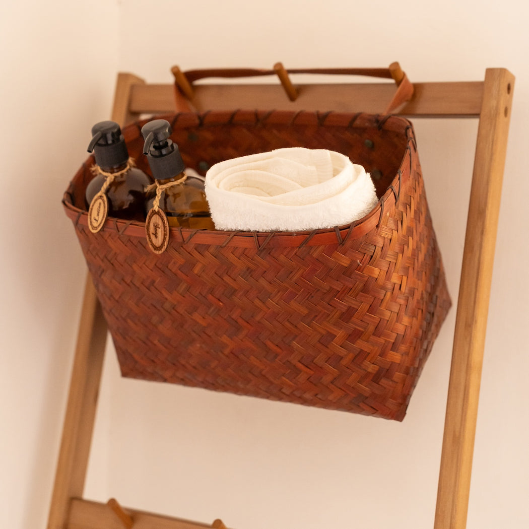 Amalia Bamboo Towel Holder with Woven Basket